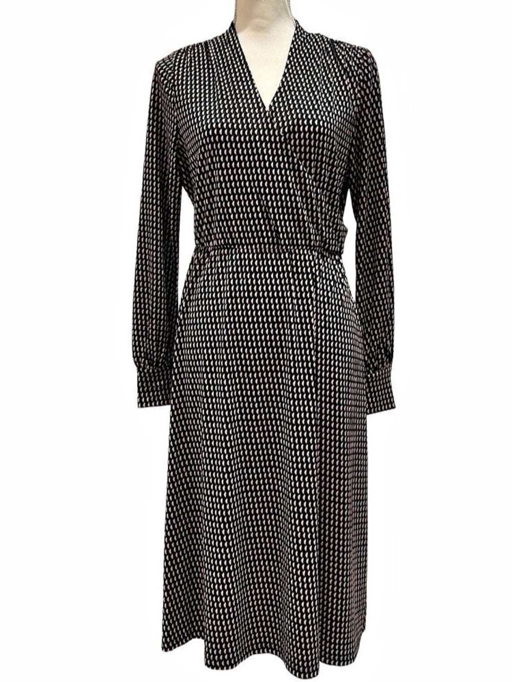 Adrianna Papell Geometric V-Neck Stretchy Midi Dress in Black, Green & Pink (M)